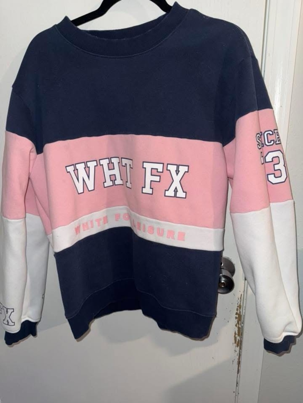 White Fox Boutique Navy Pink White Colorblock Crewneck